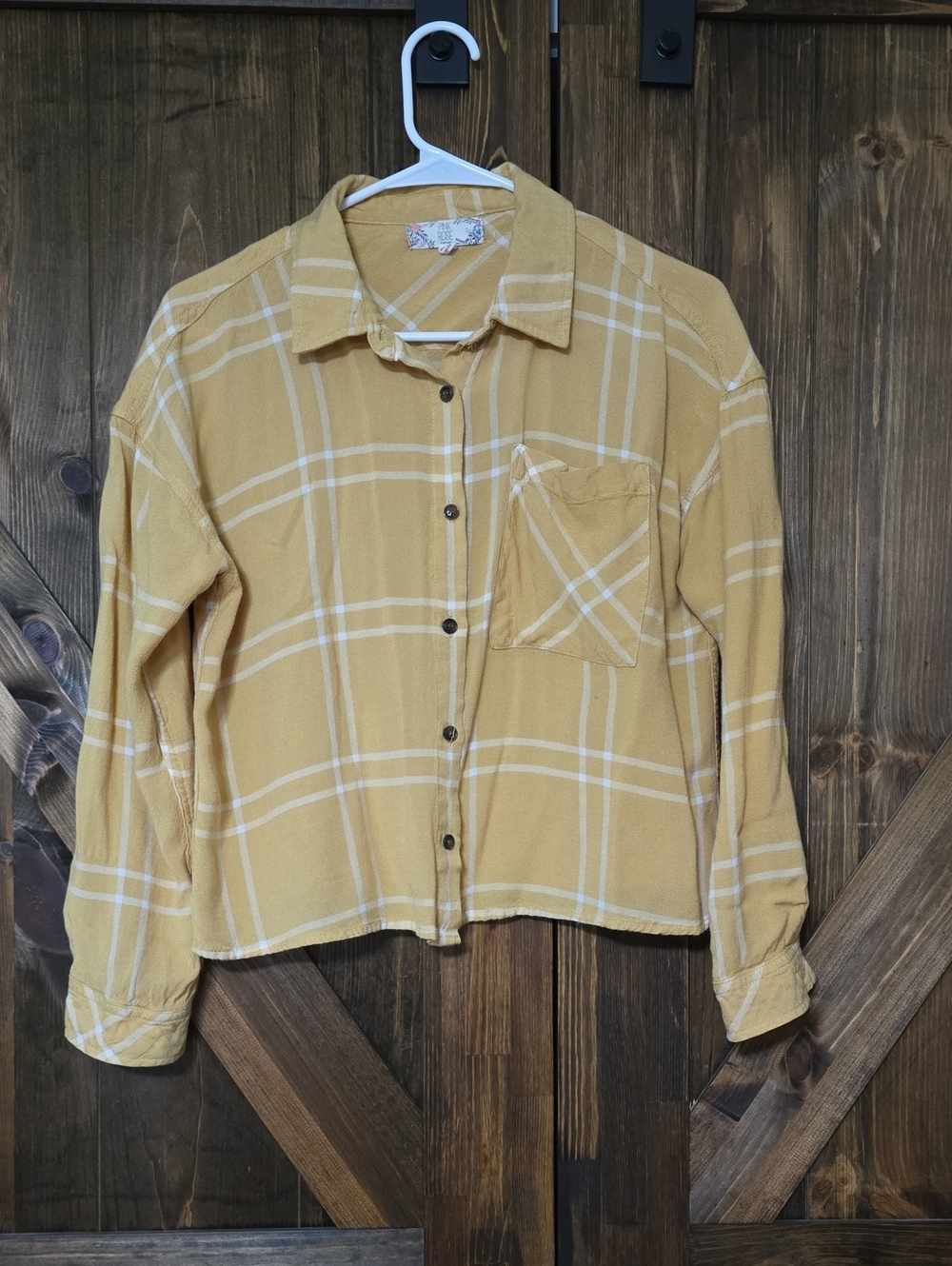 Pink Rose Mustard Yellow Plaid Button-Down Shirt